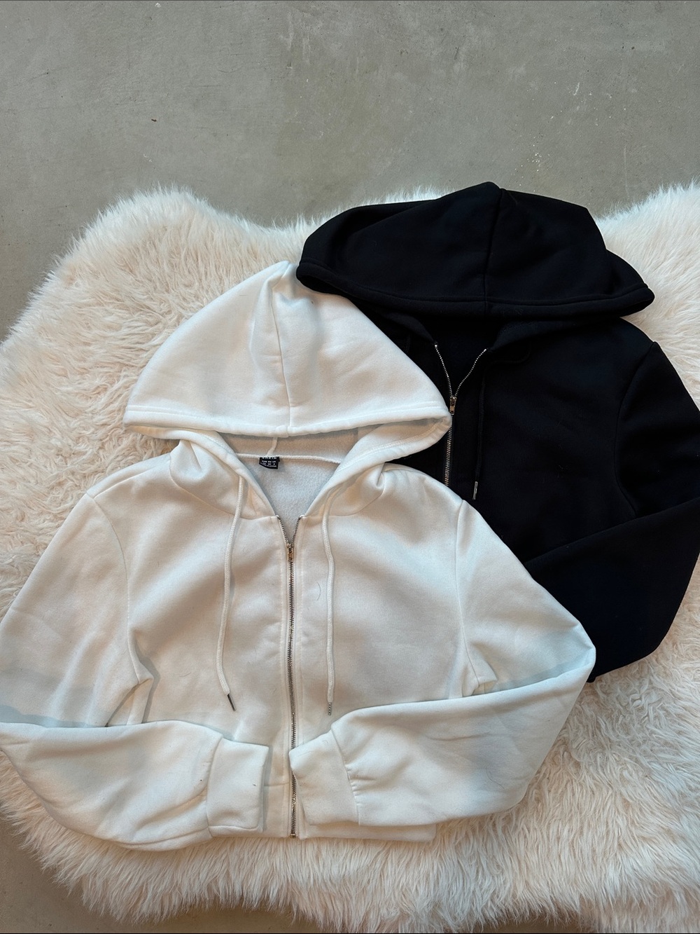 SHEIN White and Black Zip-Up Hooded Sweatshirts